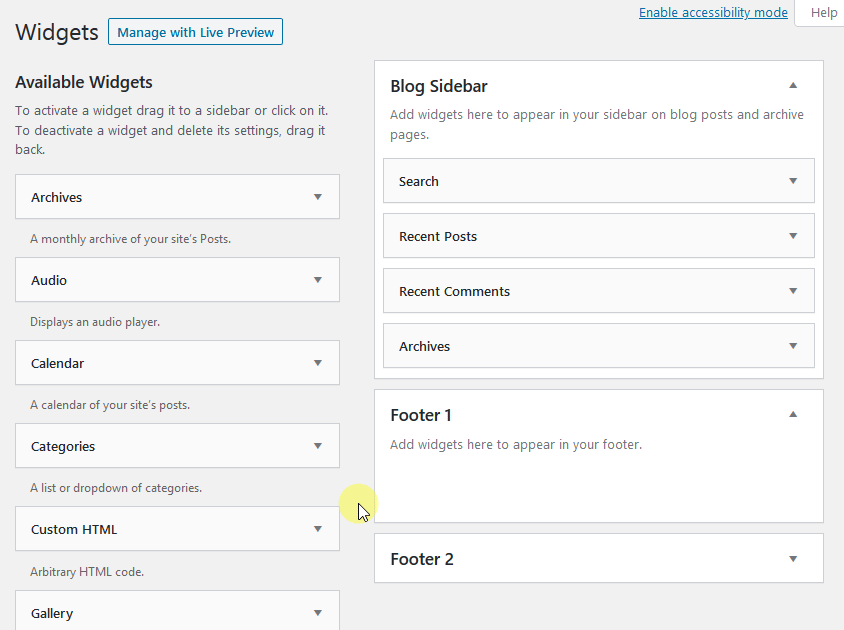 Drag and drop widgets
