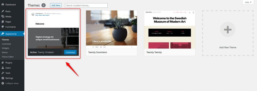 Active theme on WordPress