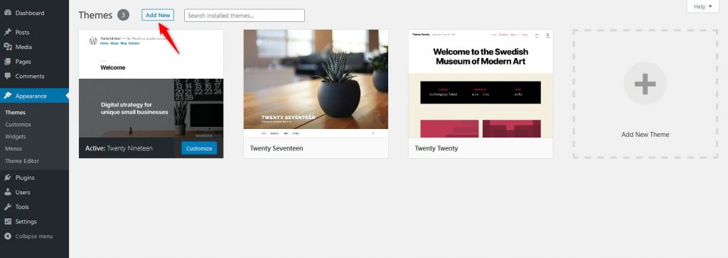 Add new theme option on theme subsection screen