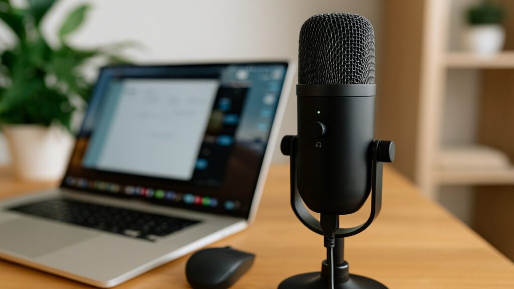Affordable USB microphone setup for professional audio in online meetings and podcasts.