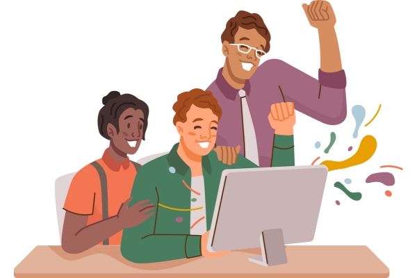 people at computer celebrating good google reviews