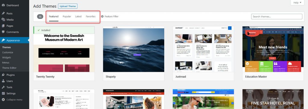 Choose type of theme