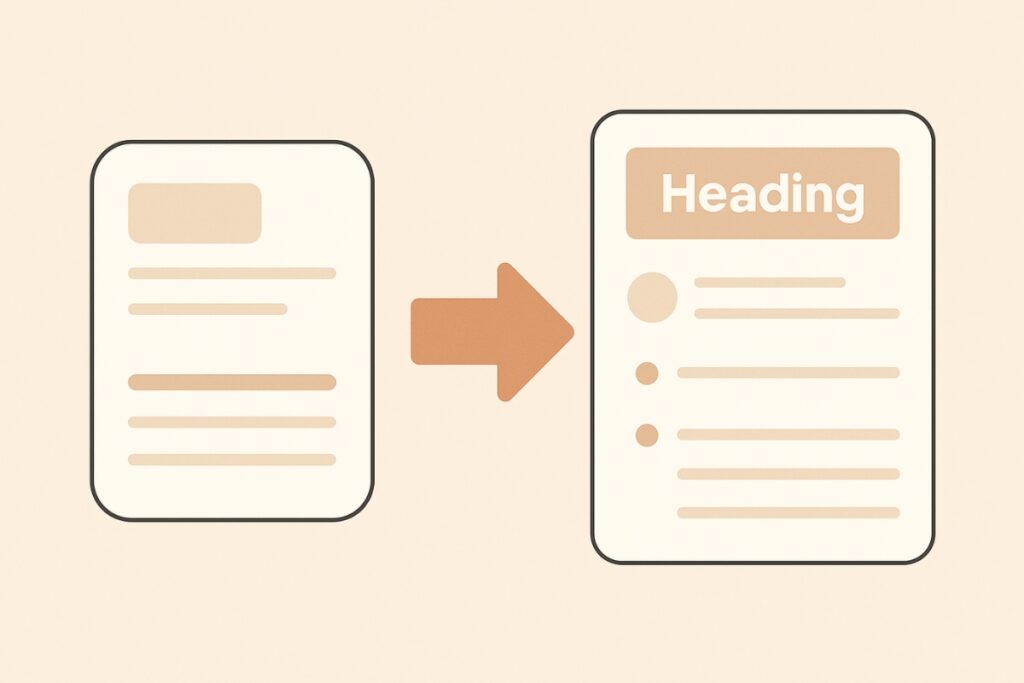Concept illustration of turning a casual newsletter into a structured blog article with headings.