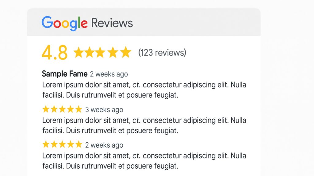 Customer reviews and star ratings on Google Business Profile demonstrating online reputation for local SEO.