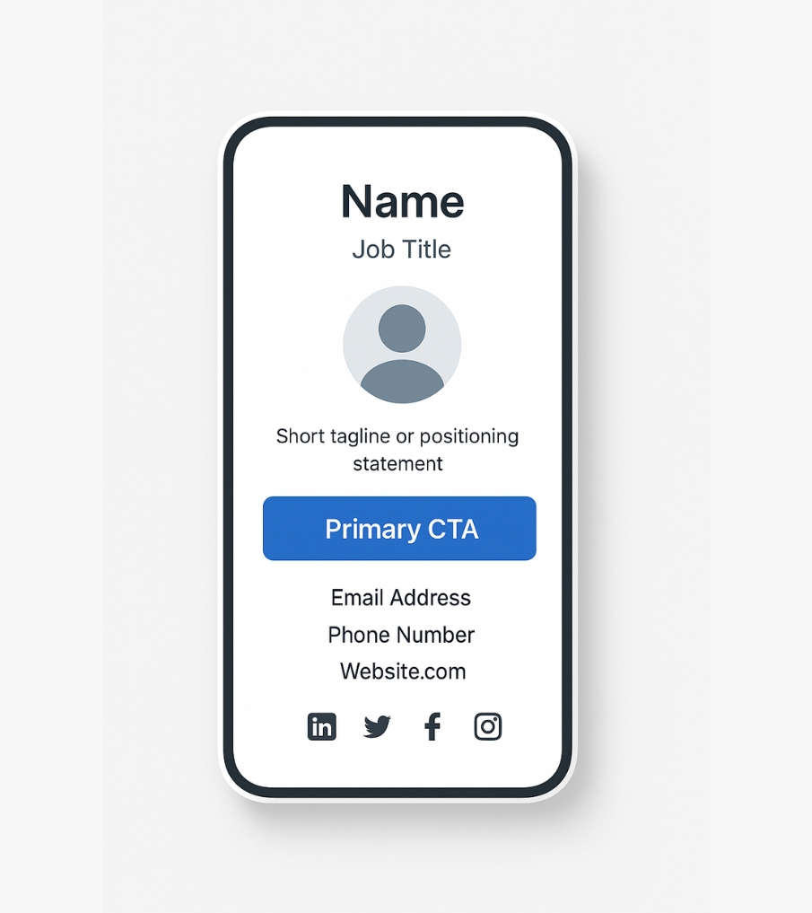 Example layout of a mobile-friendly digital business card
