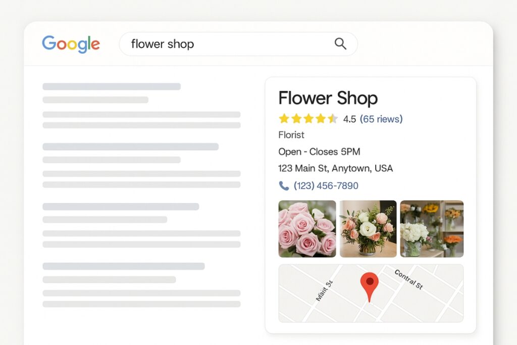 Example of an optimized Google Business Profile showing star ratings and map listing.
