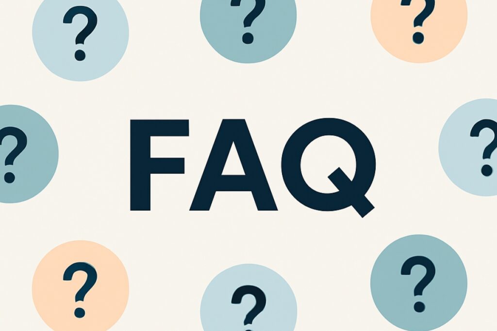 FAQ section graphic with question mark icons for small business content strategy