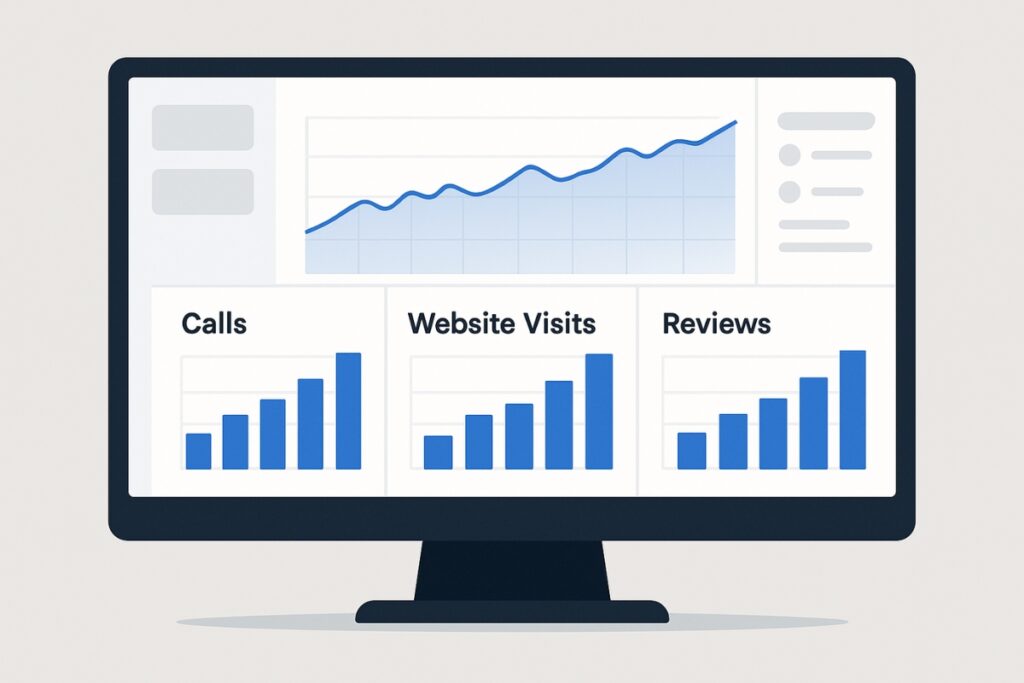 Google Analytics dashboard tracking local SEO performance and growth for a chiropractic clinic.
