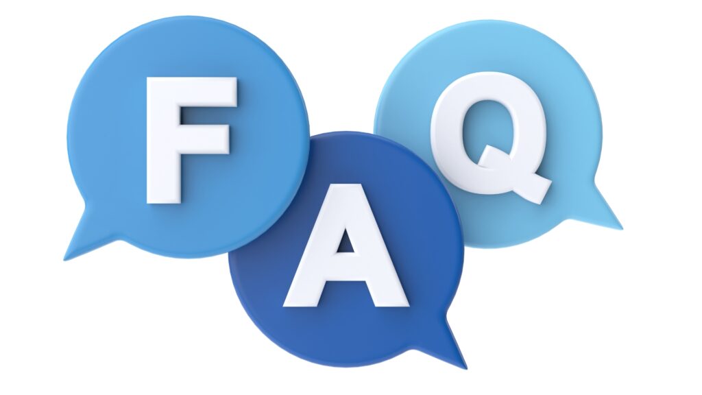 FAQ graphic with question marks and logo icons for beginner logo design tips.