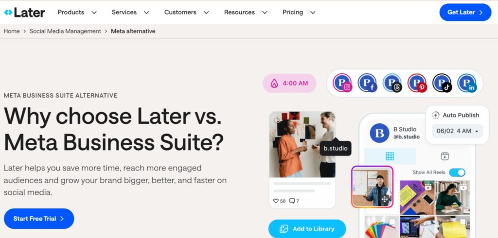 Later vs Meta Business Suite comparison for social media scheduling