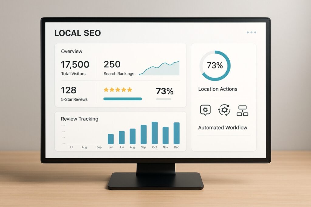 Local SEO automation tools dashboard with analytics and workflows