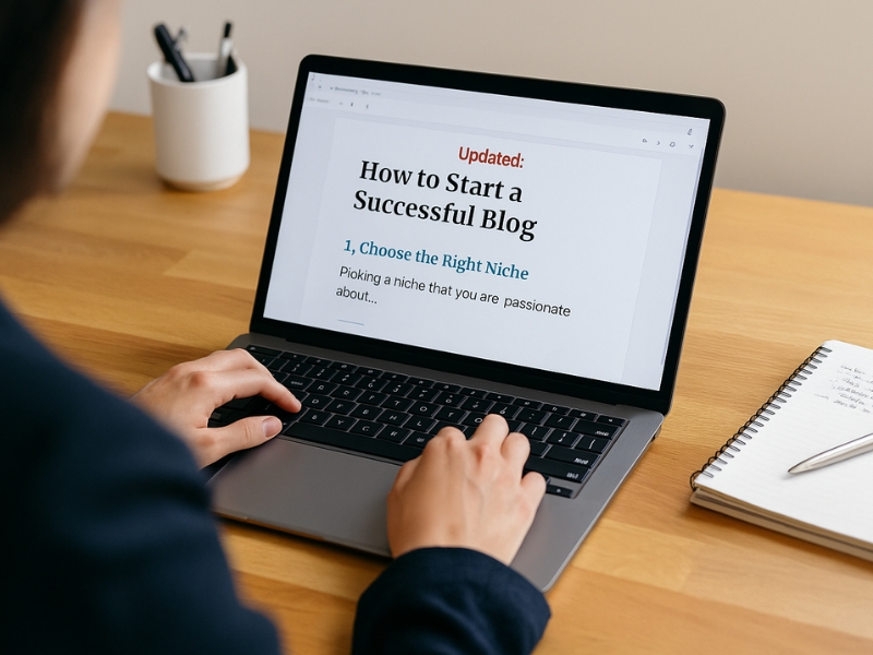 Marketer reviewing and updating an older blog post for freshness