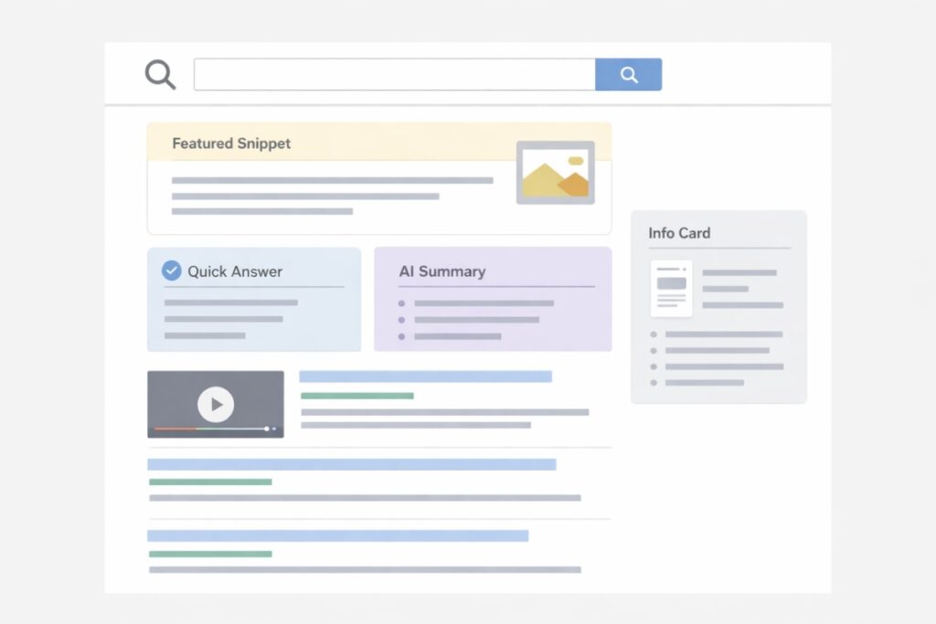 Modern Google search results showing featured snippets and summaries instead of only rankings