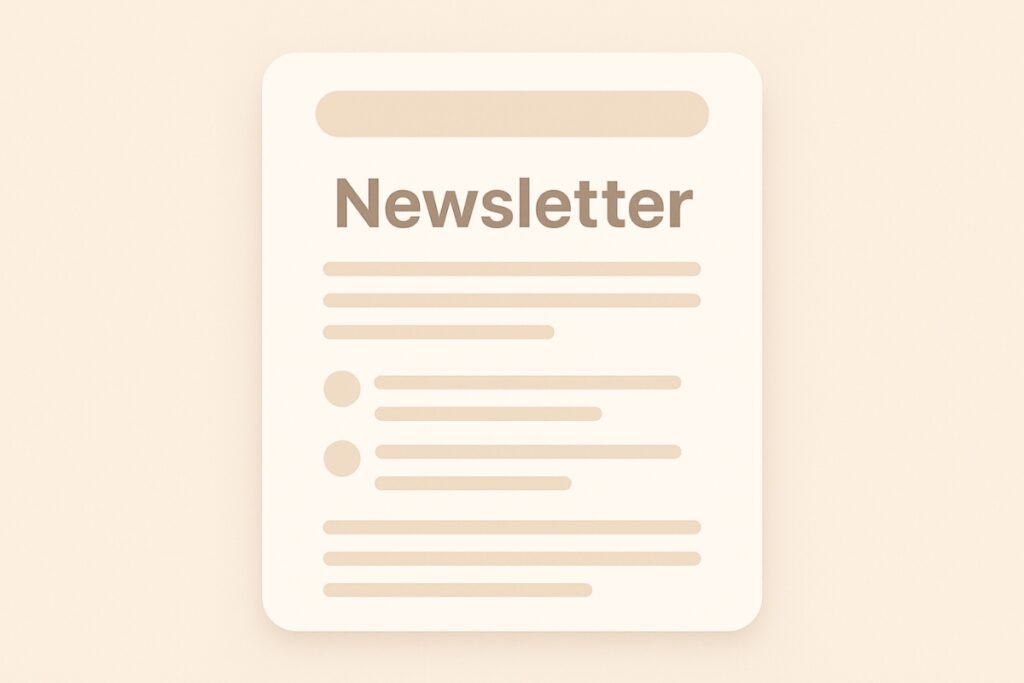Newsletter-style layout illustration with short paragraphs, bold lines, and clean spacing.