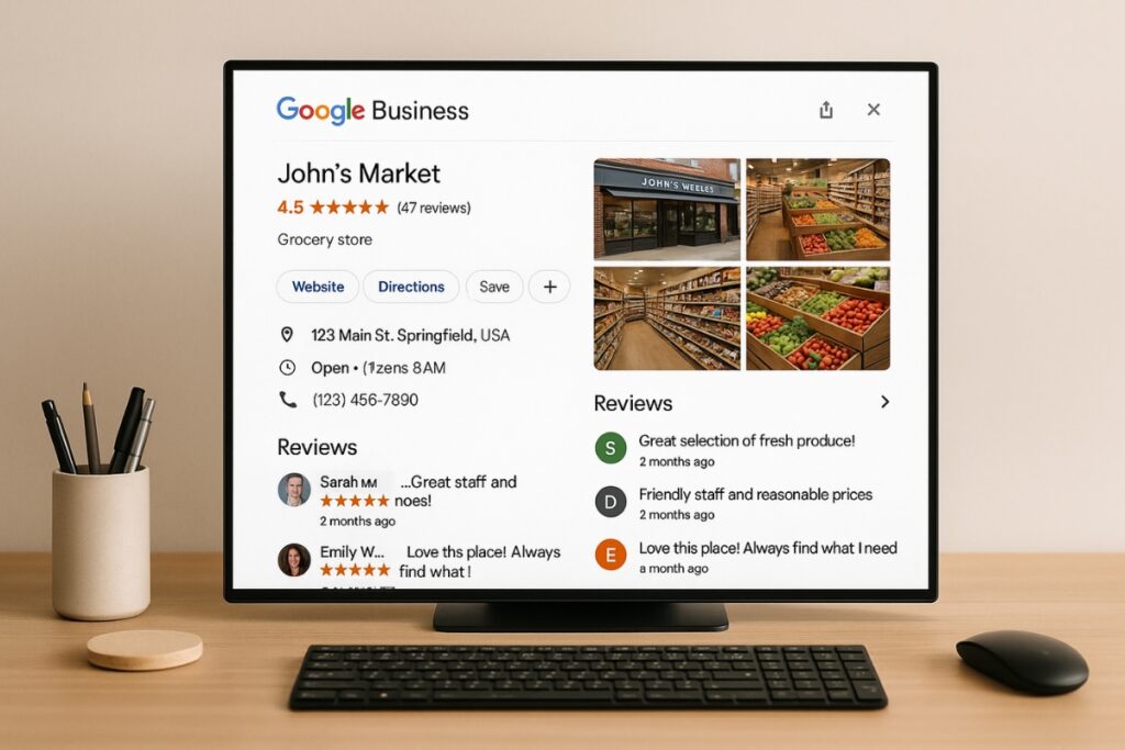 Optimized Google Business Profile with business info and reviews