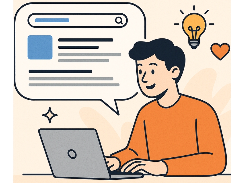 Person discovering content online, representing the awareness stage of the marketing funnel