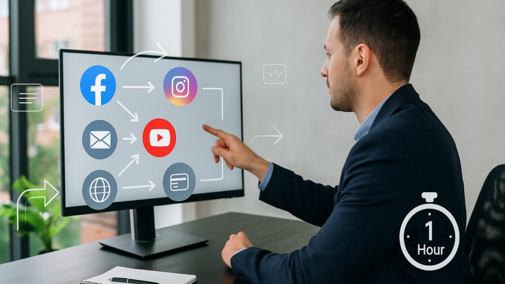 Professional male marketing strategist choosing social media platforms to post