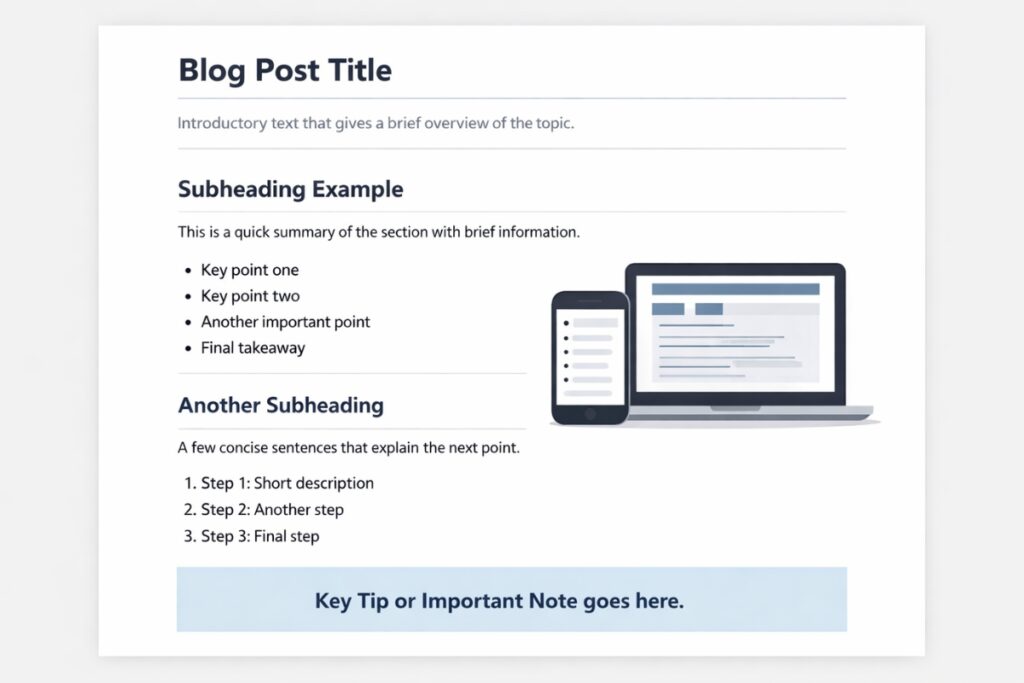 Scannable blog post structure with headings, bullet points, and short paragraphs