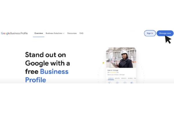 google business profile setup page