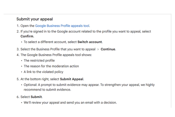 submit appeal on google business appeal tools