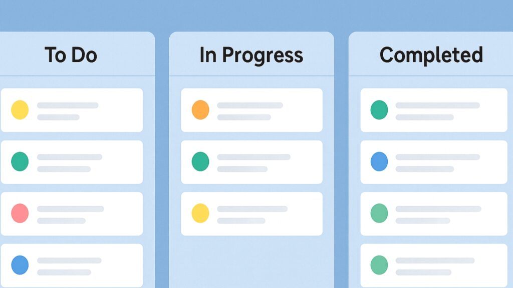 Trello board with to-do, in-progress, and completed task cards