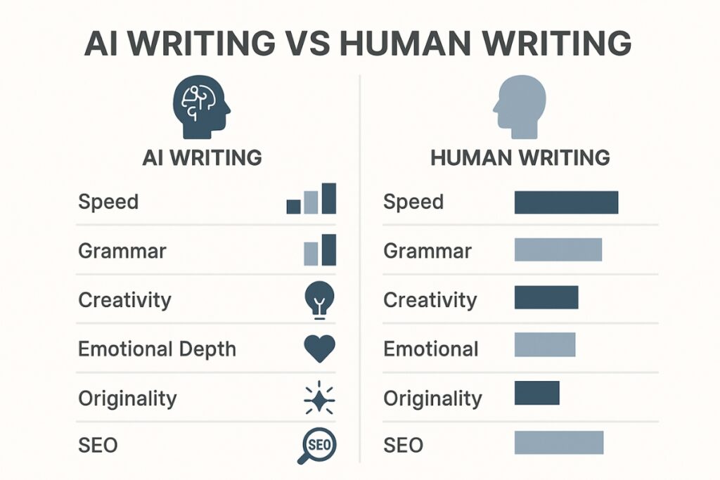Visual comparison of AI and human writing capabilities