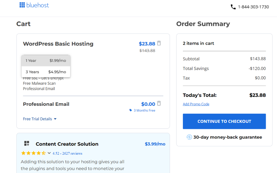 bluehost checkout page