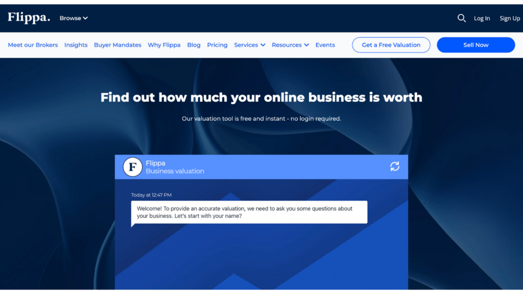flippa website valuation tool