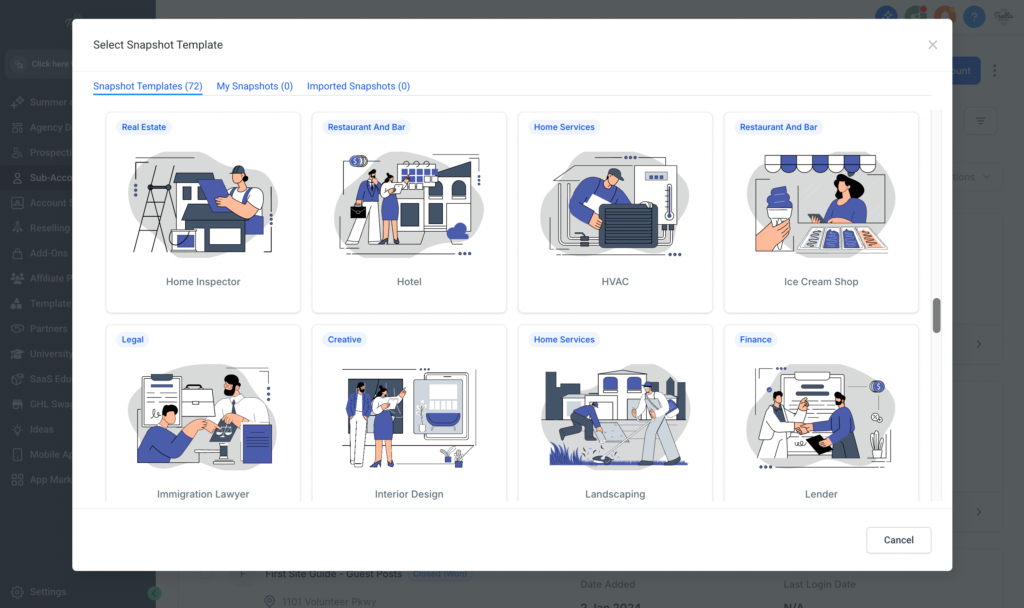 GHL template selection for local business