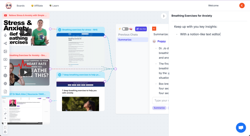 poppyai board with notion-like editor in view